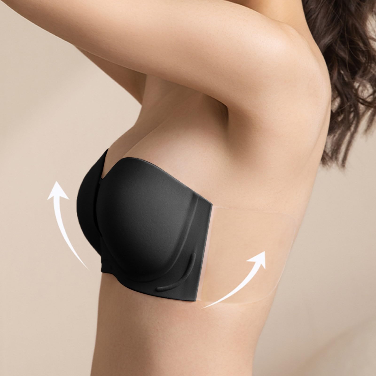 Sujetador Sin Tirantes for Mujer, Antideslizante, con Aros, Push-up, Cómodo, Sujetador Bandeau Invisible, Negro, S