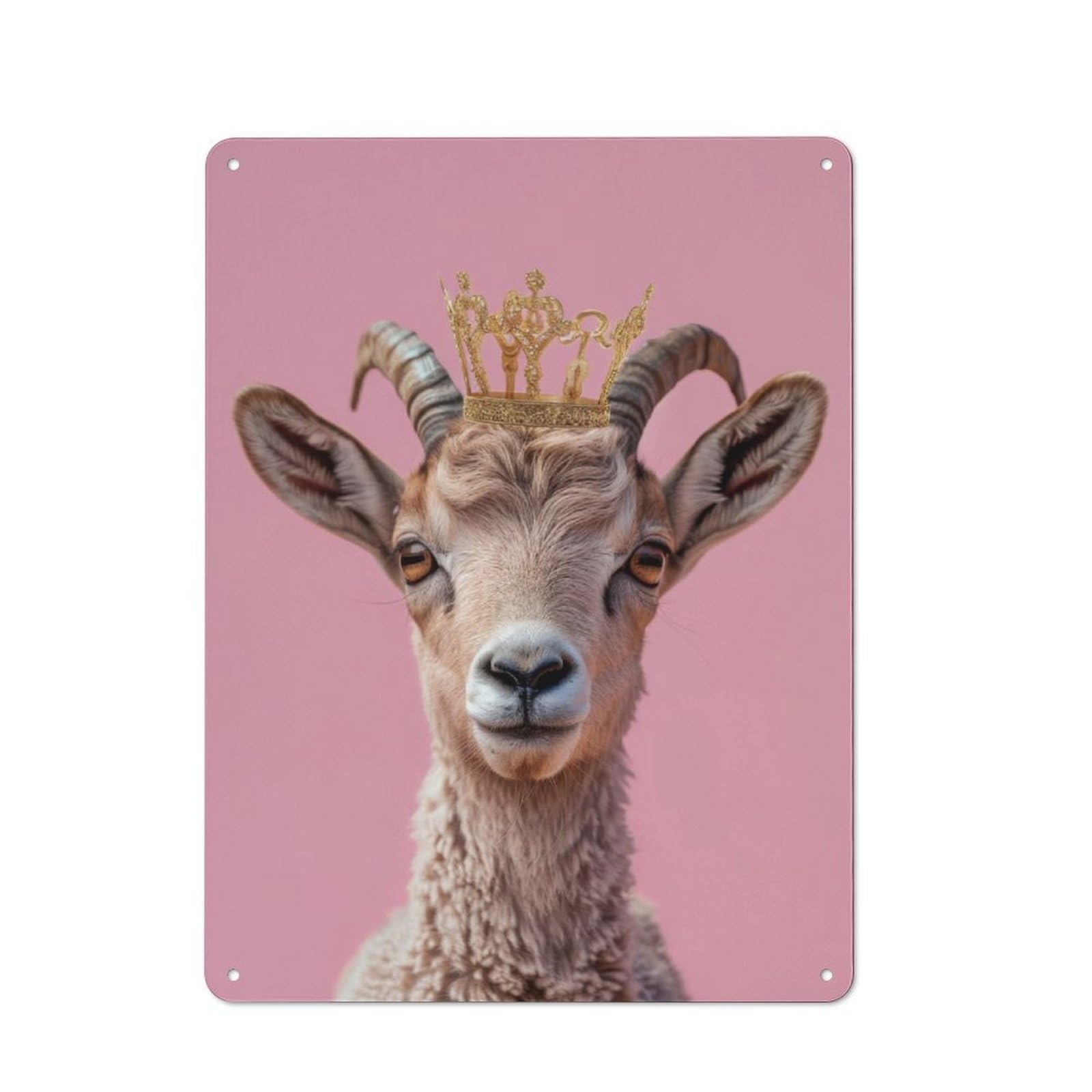 Goat Pastel Crown Vintage Metal Wall Decor 40x30cm, Garage Metal Sign for Workshop, Basement, Shed Or Games Room