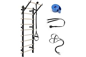 Swedish Ladder All-in-One Home Stall Bar with Pull Up Bar, Dip Bar and Suspension Straps