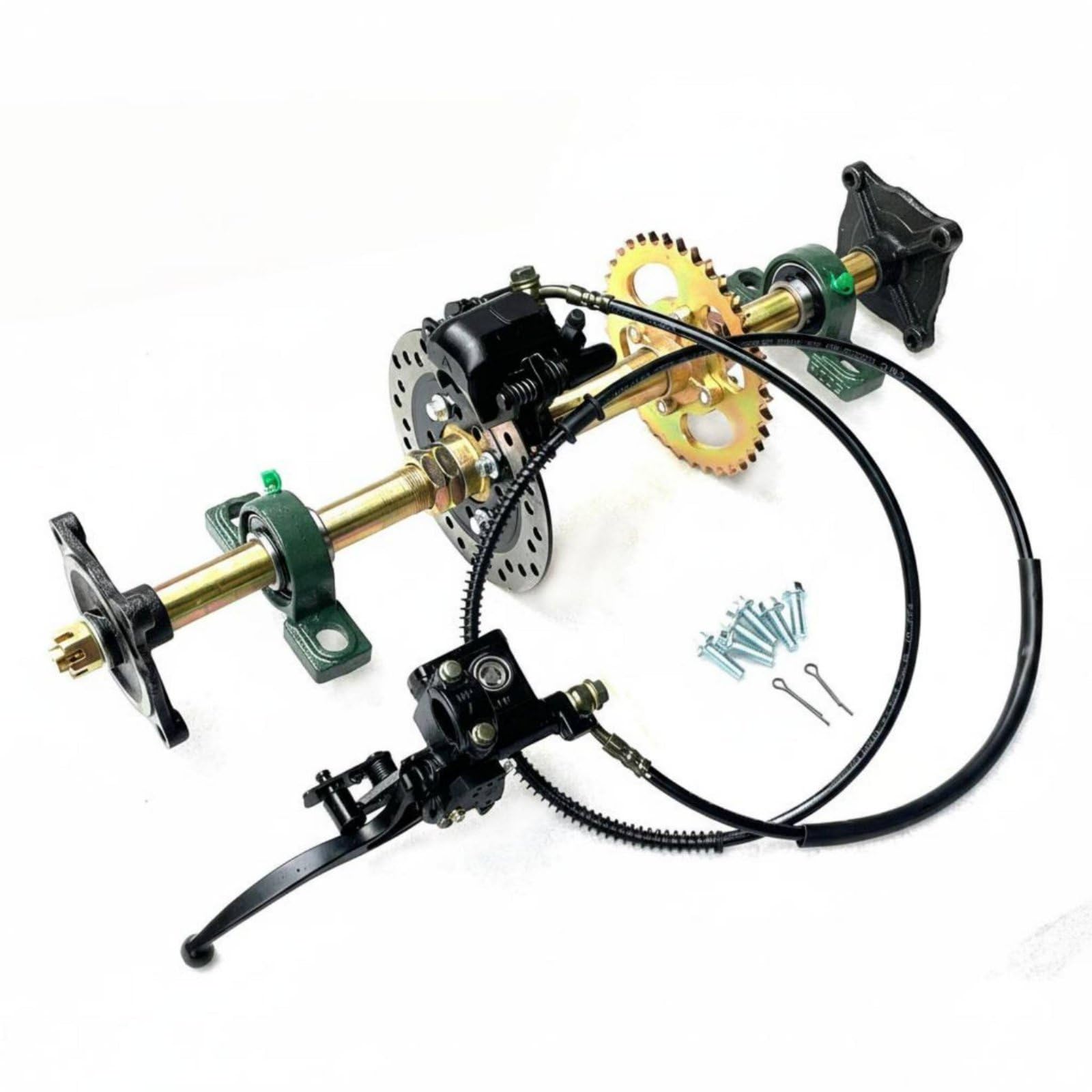 Kit Eje Kart ATV Fácil Instalación Eje Trasero Mini Kart Larga Vida Útil Pieza Mecánica para Playa, Todo Terreno, Eje Trasero De 61cm con Freno De Mano Cuatro Orificios