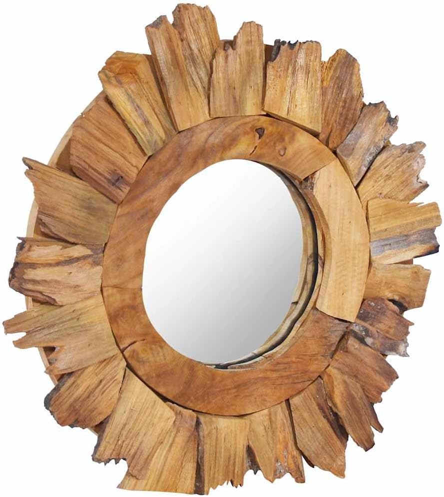 vidaXL Mirror Teak Teak Wood and Glass 15.7 in Diameter