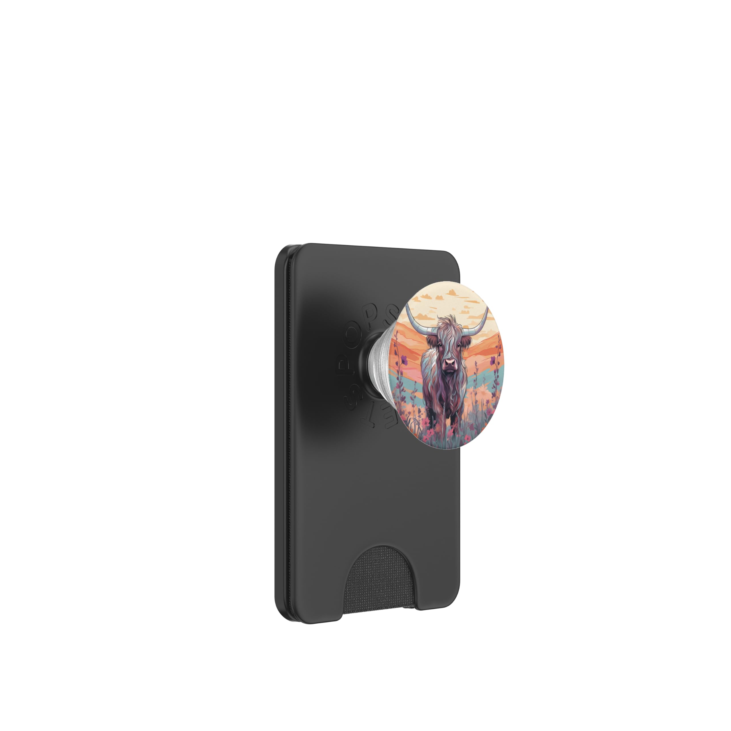 Funny Cute Floral Hairy Scottish Highland Cow Farmers PopSockets PopWallet for MagSafe