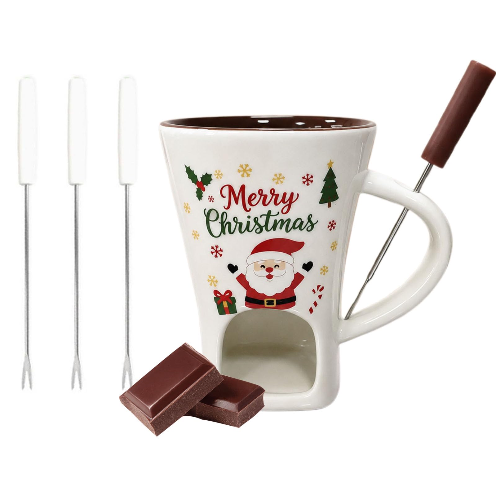 Sweet Fondue Cup, Tealight Chocolate Fondue Mug, Chocolate Fondue Cup, Fondue Cups Tealight, Mini Fondue Mug for Chocolate (Christmas White)