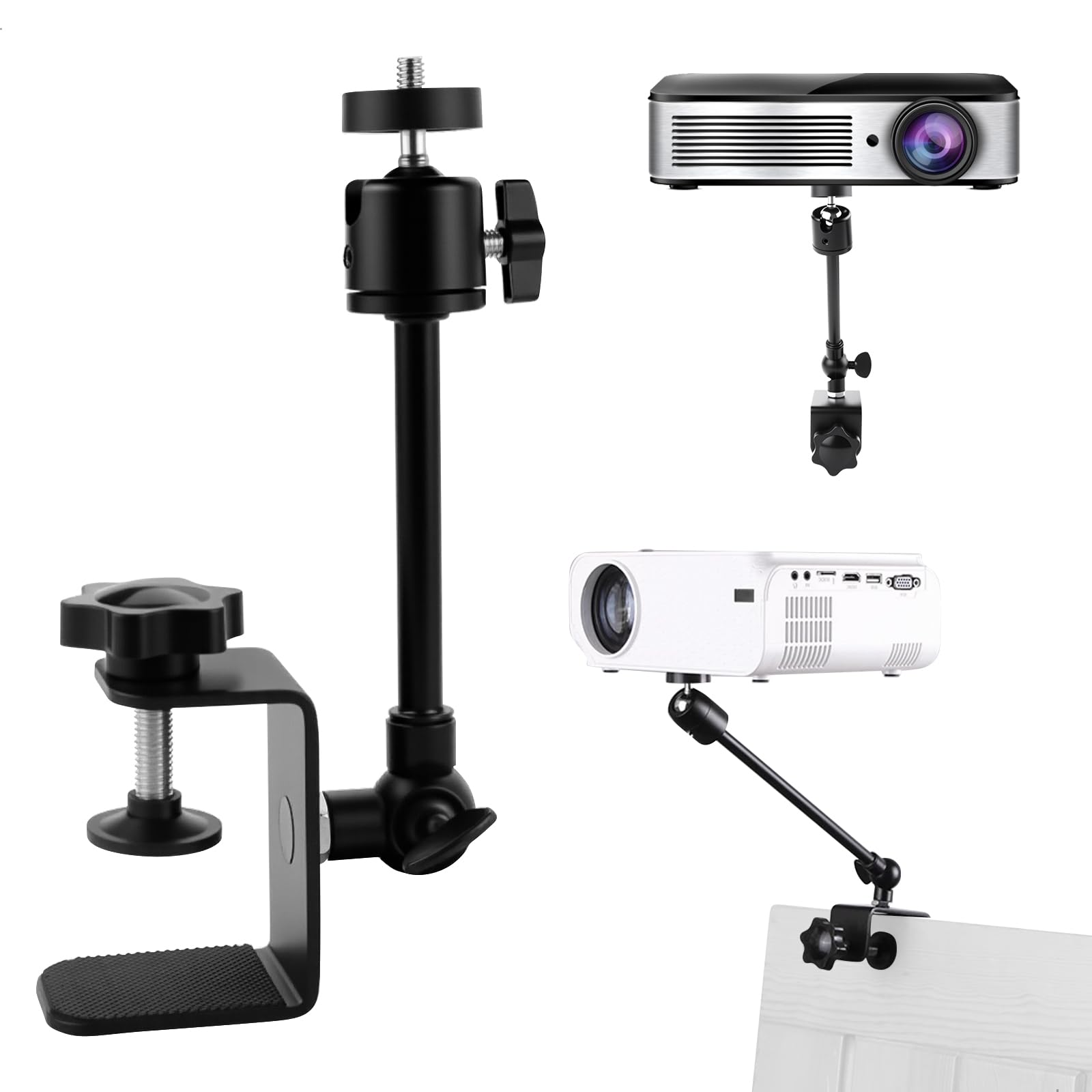 Supporto Per Proiettore, Morsetti A C Supporto Proiettore Regolabile con Rotazione, Scrivania Staffa Proiettore in Metallo con Vite da 1/4" per Home Cinema, Ufficio, Sala Giochi