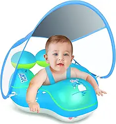 LAYCOL Baby Swimming Pool Float with Removable UPF 50+ UV Sun Protection Canopy,Toddler Inflatable Pool Float for Age of 3-36 Months,Swimming Trainer