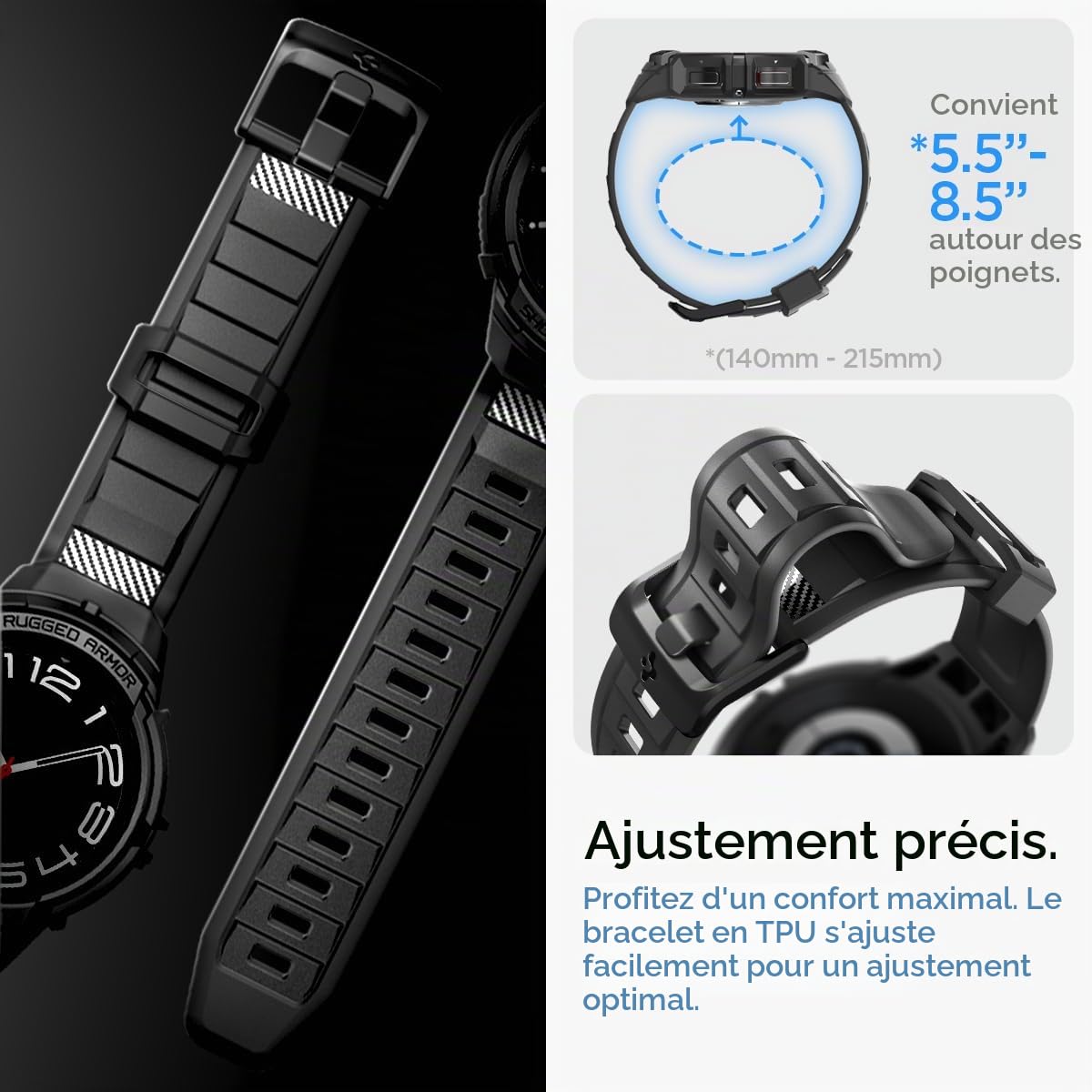 Spigen Rugged Armor Pro Coque de protection en TPU avec bracelet pour Samsung Galaxy Watch 6 Classic 47 mm