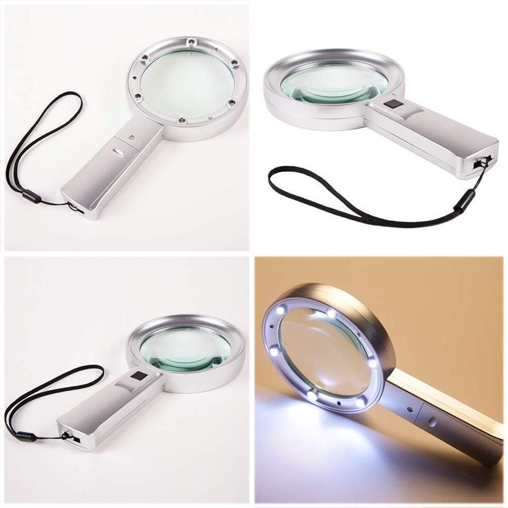Lupa de Mano 10X con luz, Lupa iluminada para Lectura, joyeros, Personas Mayores.
