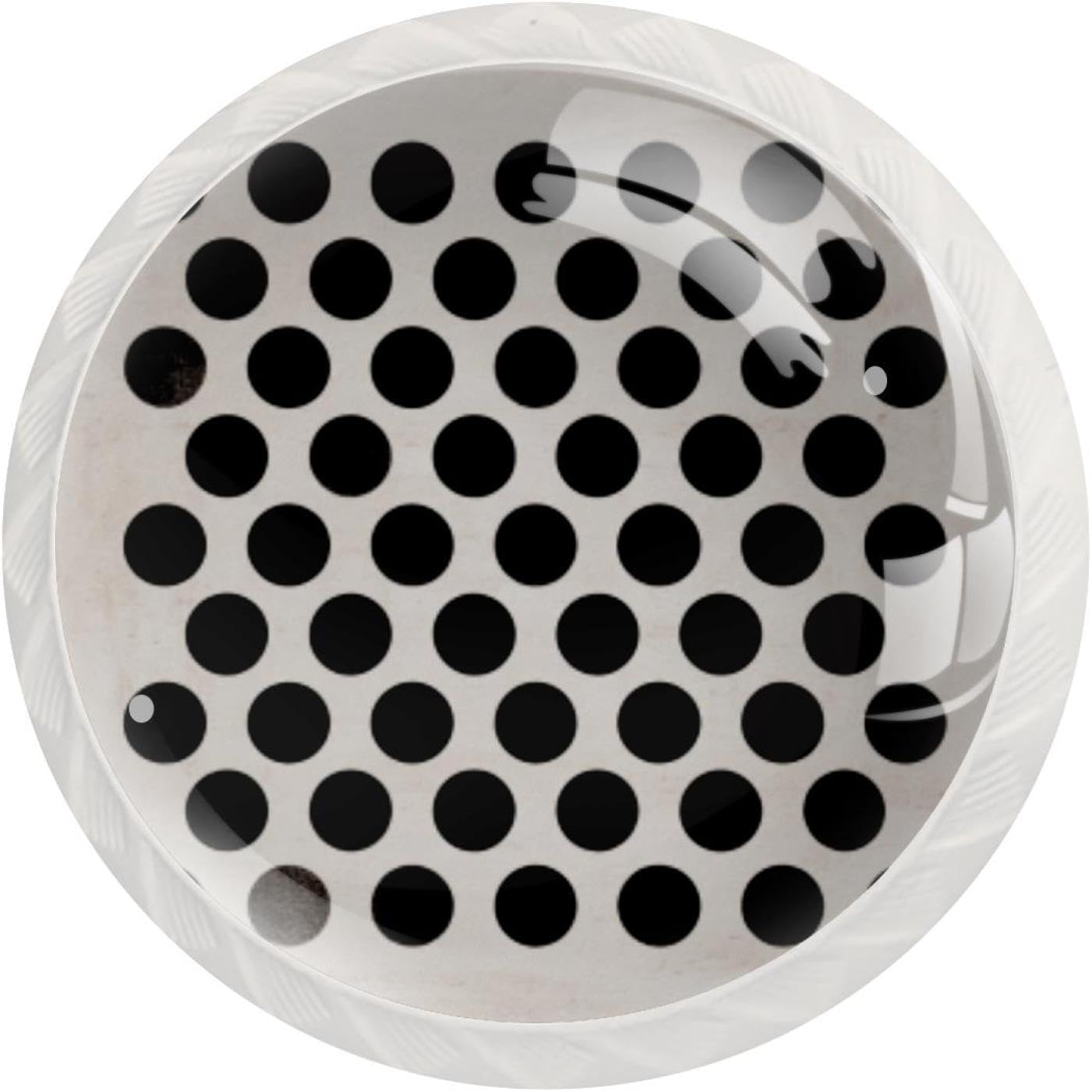 Black Polka Dot Print (1) Round Cabinet Knobs, Furniture Hardware with Long & Short Screws for Household Use