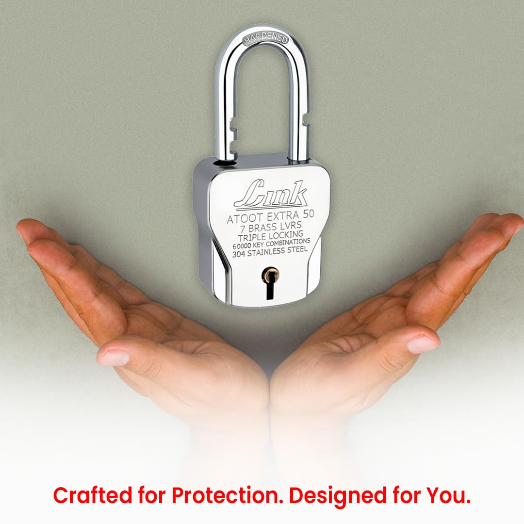 Link Atoot Extra 50mm Lock 5Pcs Set | 60000 Key Combinations | 304 Stainless Steel Body | Hardened Shackle | Made in India | 3 Silver Keys with Keychain | 3Kyes for Each Lock — Amazon image 2
