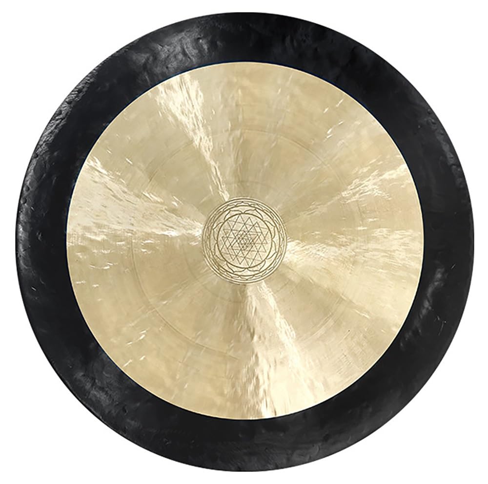 Chinese Gongs, Pattern Brass Gong, Tradition Percussion Instrument, For Sound Healing, Meditation, & Yoga, With Free Gong Hammer(Geometric Gong,22Inch)