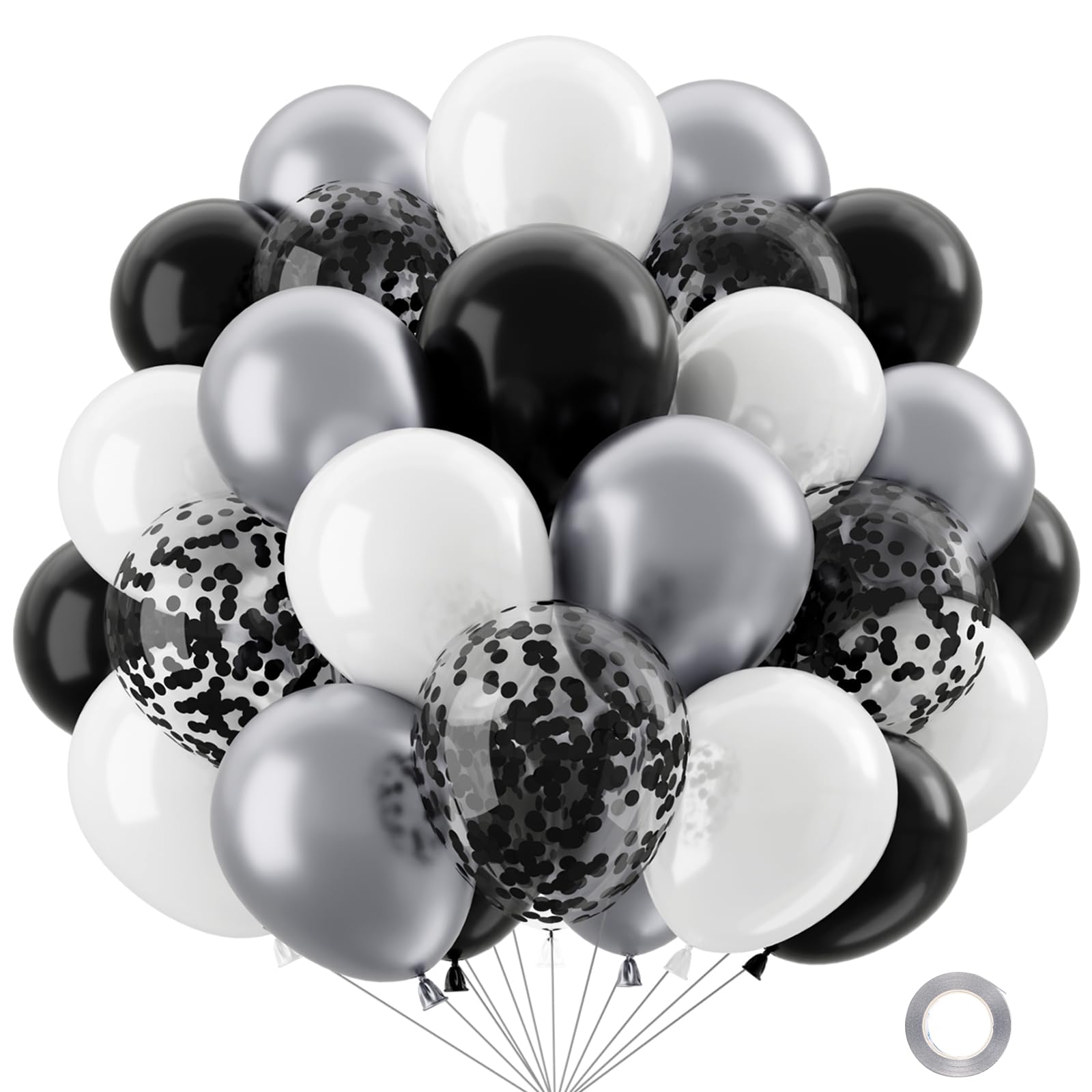 QIFU Black And Silver Balloons -52 Pcs Silver Black And White Balloons Metallic Helium Latex Birthday Balloons For Men Boys Bachelorette Party Decorations Baby Shower Graduation New Year Wedding — image 1
