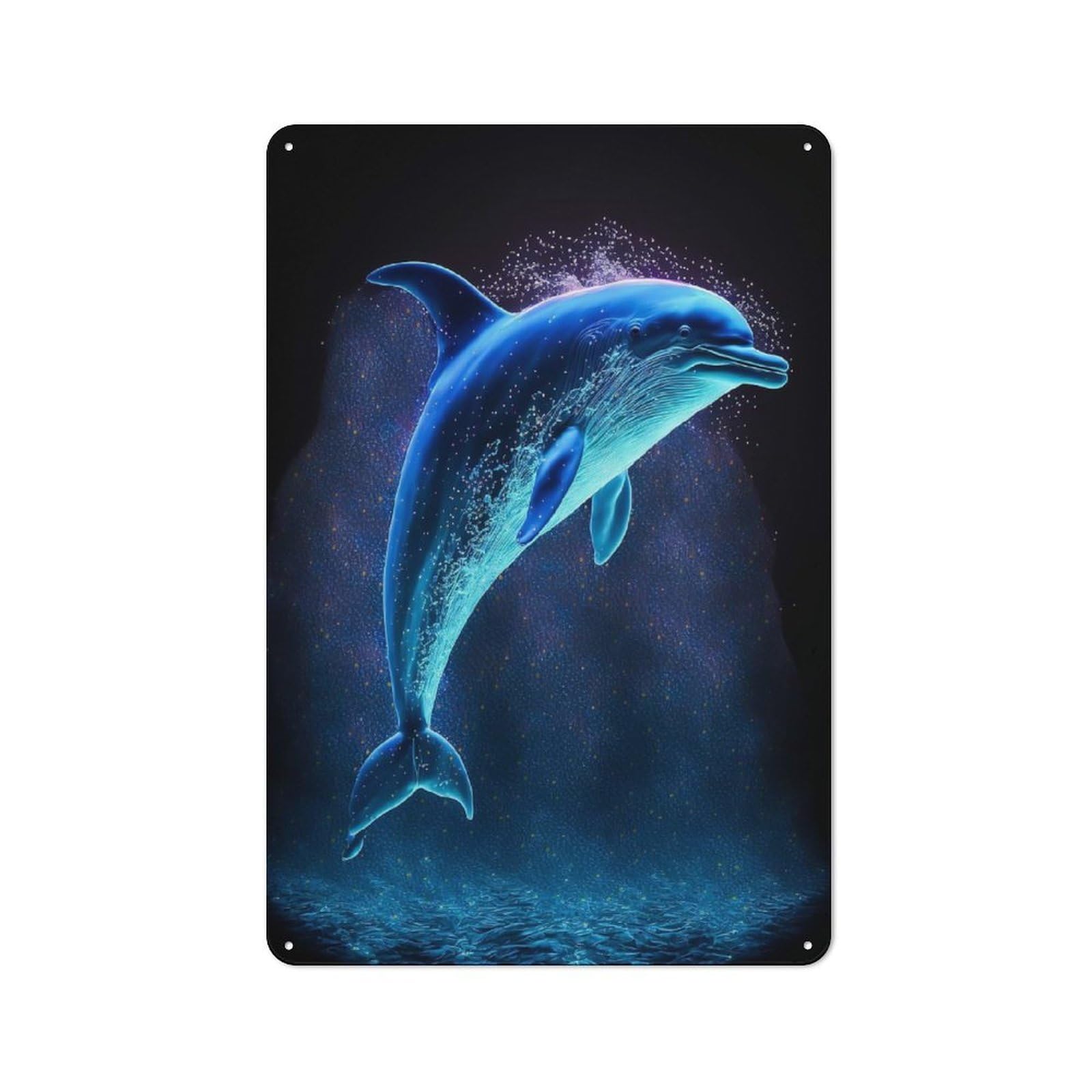 Dolphin Neon Cottage Style Metal Wall Decor 30x20cm, Decorative Tin Sign for Cottage, Kitchen, Hallway Or Breakfast Nook