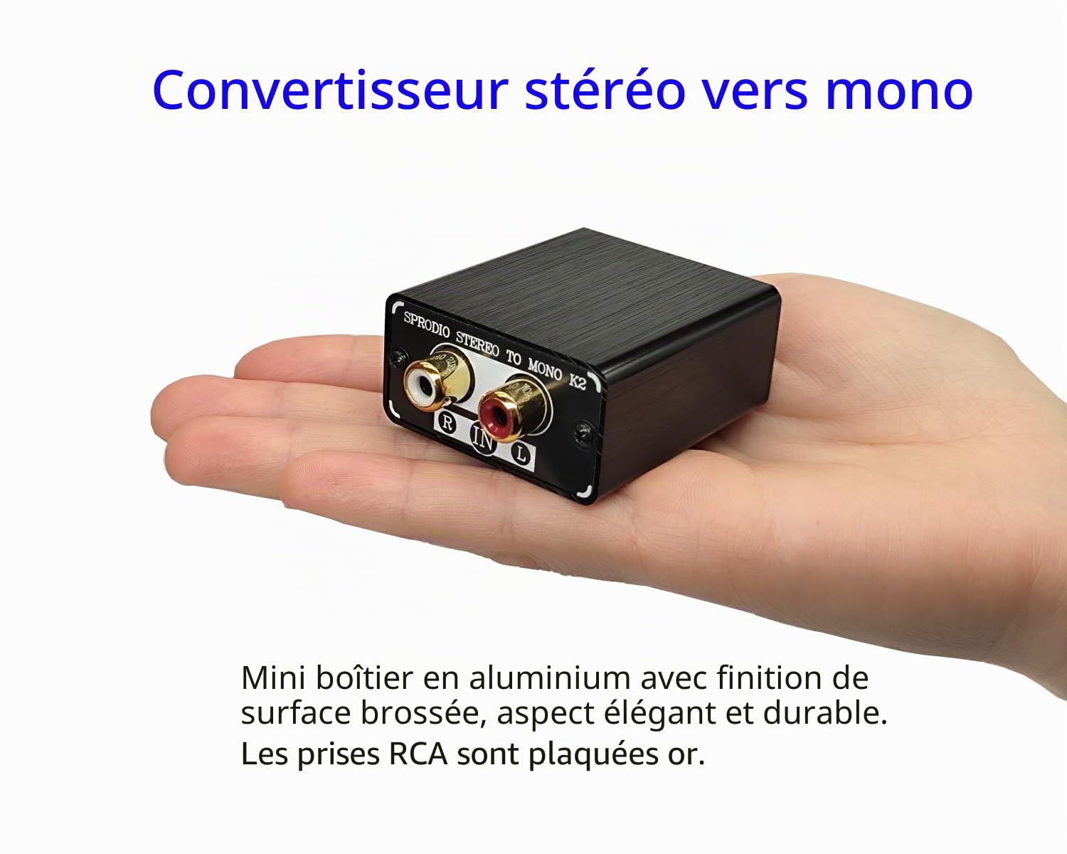 SPRODIO Convertisseur audio stéréo vers double mono sortie mono, adaptateur audio RCA L/R stéréo vers mono sommation K2