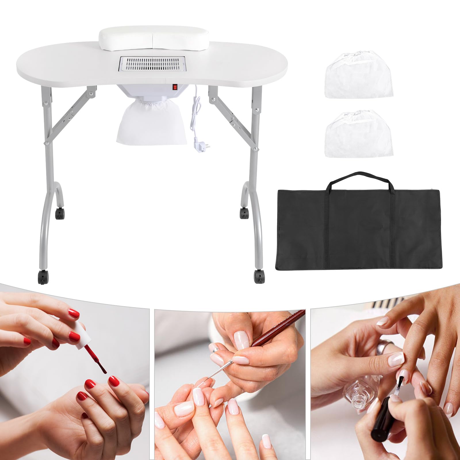 Weißer Nageltisch Mit Staubabsauger | Maniküre-Tisch Aus MDF + Eisen | Inkl. Sauger, Gitter, Staubbeutel & Wassertasche | Perfekt Für Heimgebrauch & Nagelsalon | Staubfrei & Platzsparend