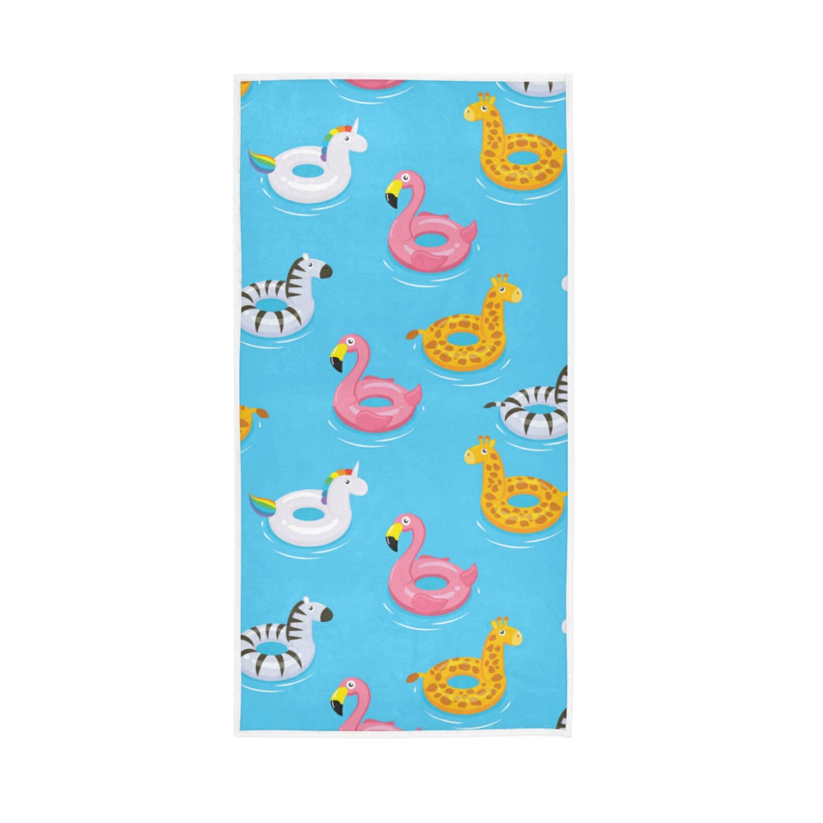 LSRCPD Colorful Swimming Rings with Flamingo Unicorn Giraffe Zebra on Blue Soft Hand Bath Towel 30" x 15" Thin Fast Drying Absorbent Soft Towels for Kitchen Gym Spa Hotel Beach