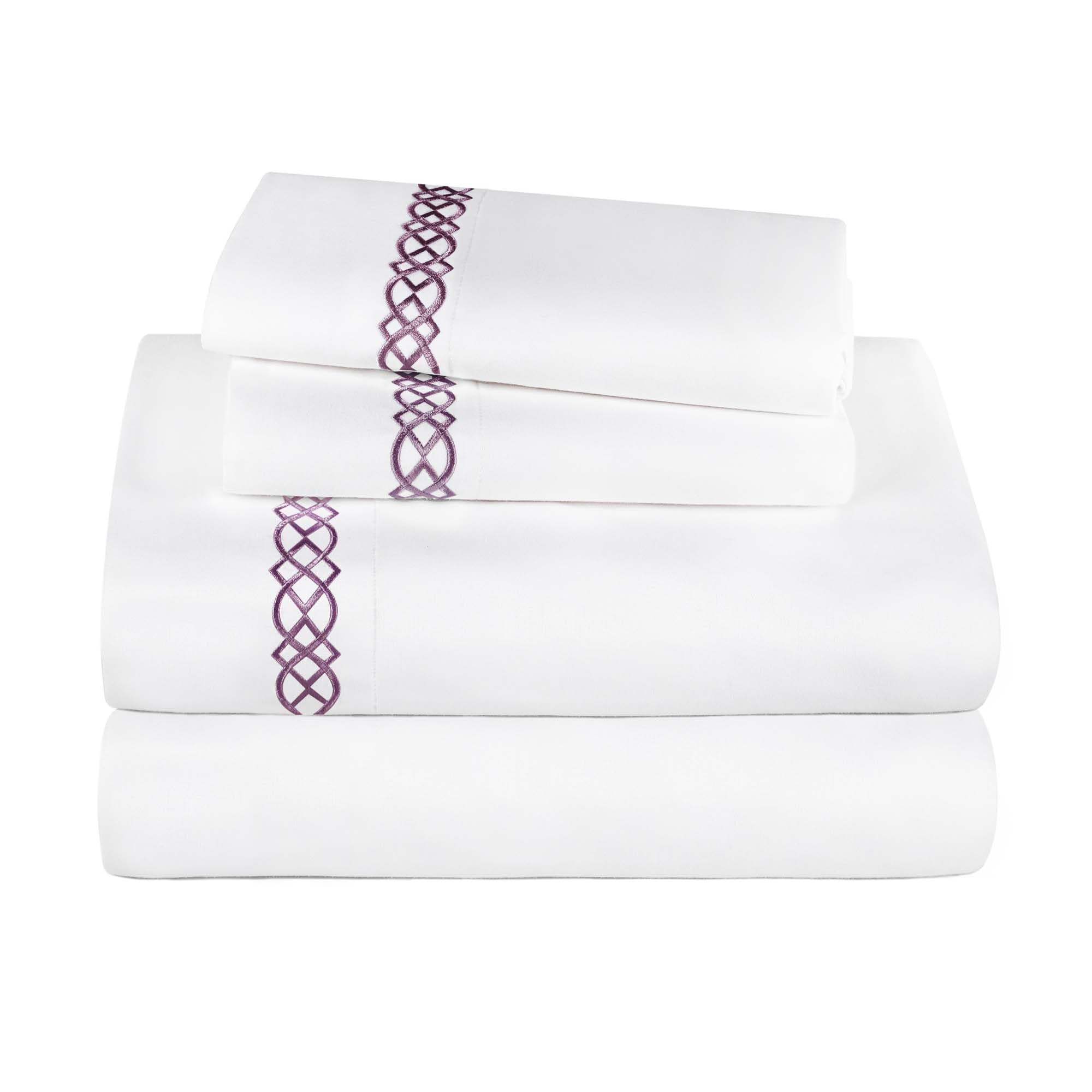 Superior Lenzuola in cotone egiziano a 1000 fili, set di lenzuola, biancheria da letto di lusso, 1 lenzuolo con angoli con tasca profonda, 1 lenzuolo piatto, 2 federe, lenzuola ricamate in tinta