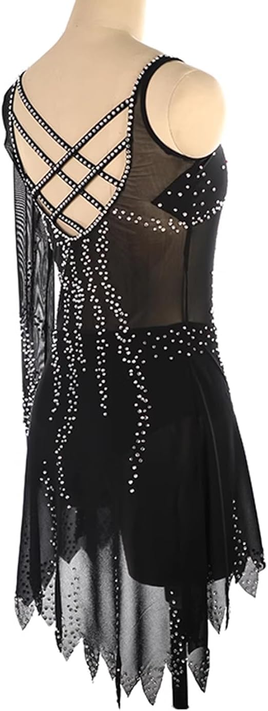 Kmarouse Robe De Patinage Artistique À Manches Longues For Femmes For Compétitions Et Performances, Robe De Patinage Sur Glace Brillante Faite À La Main For Filles(3XS