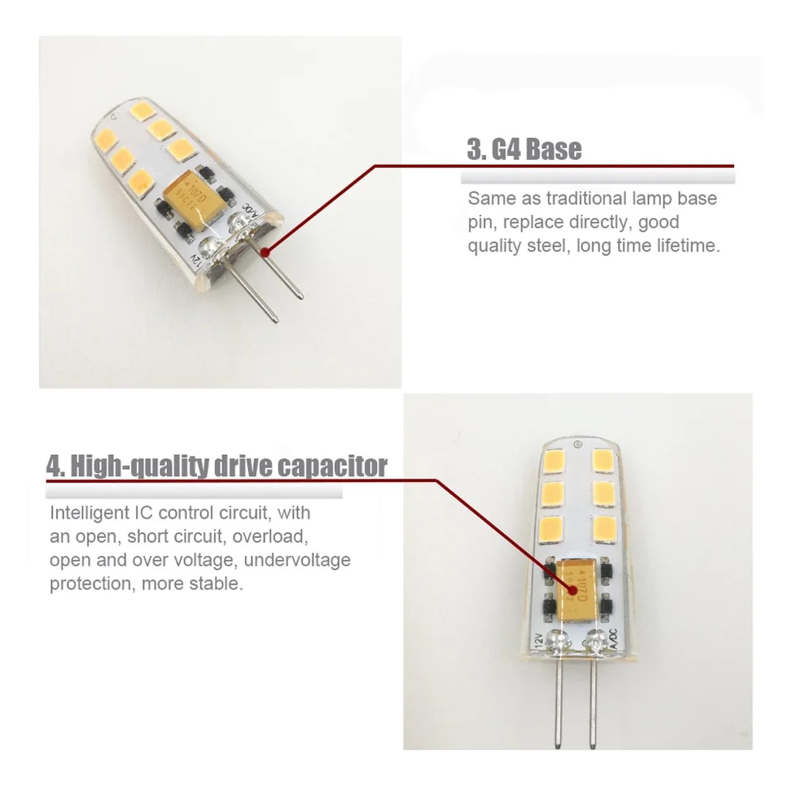 eufeifeiegds 10 szt. 12V żarówka G4 LED 3W SMD2835 360 kąt świecenia super jasna zamiennik 25W lampa żyrandolowa(Warm White)