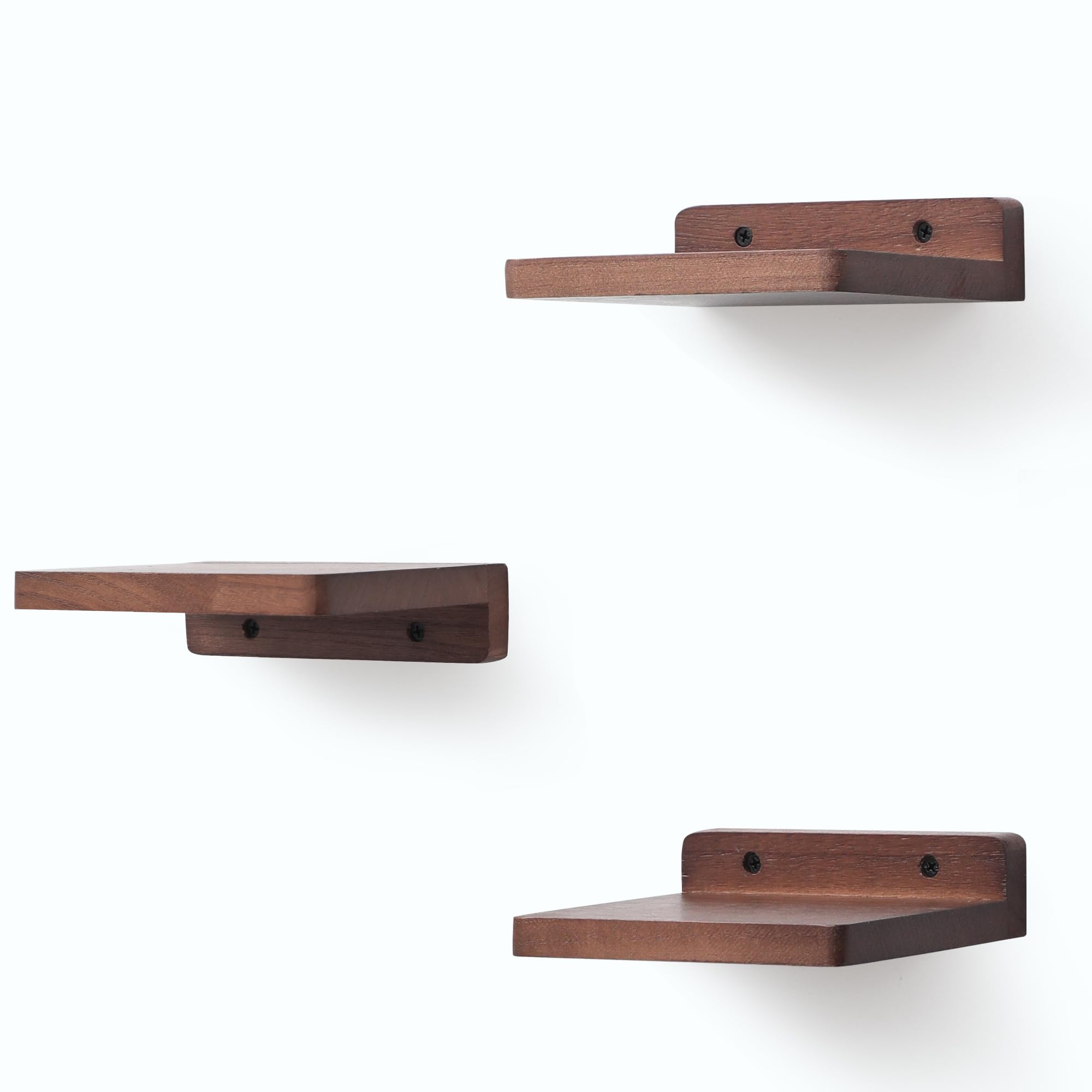 SEEKMOO Small Floating Shelves for Wall,Light Walnut,Set of 3,12.5x15.2 cm