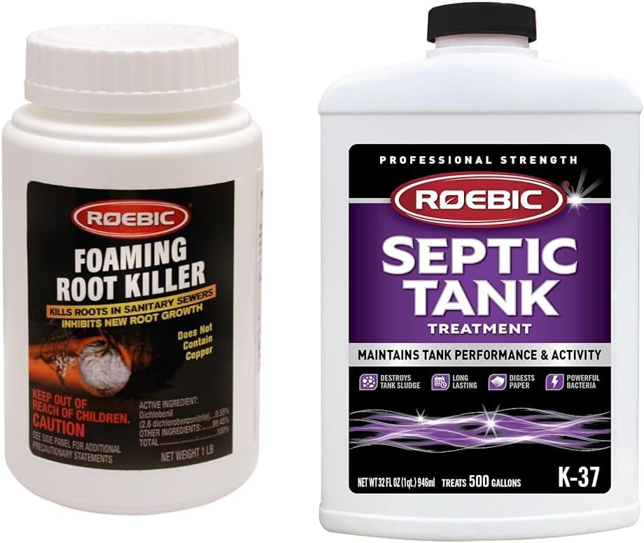 Roebic FRK-1LB Foaming Root Killer, Clears Pipes and Stops New Growth & K-37-Q Septic Tank Treatment Removes Clogs, Environmentally Friendly Bacteria Enzymes Safe