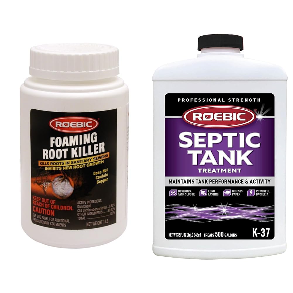 Roebic FRK-1LB Foaming Root Killer, Clears Pipes and Stops New Growth & K-37-Q Septic Tank Treatment Removes Clogs, Environmentally Friendly Bacteria Enzymes Safe