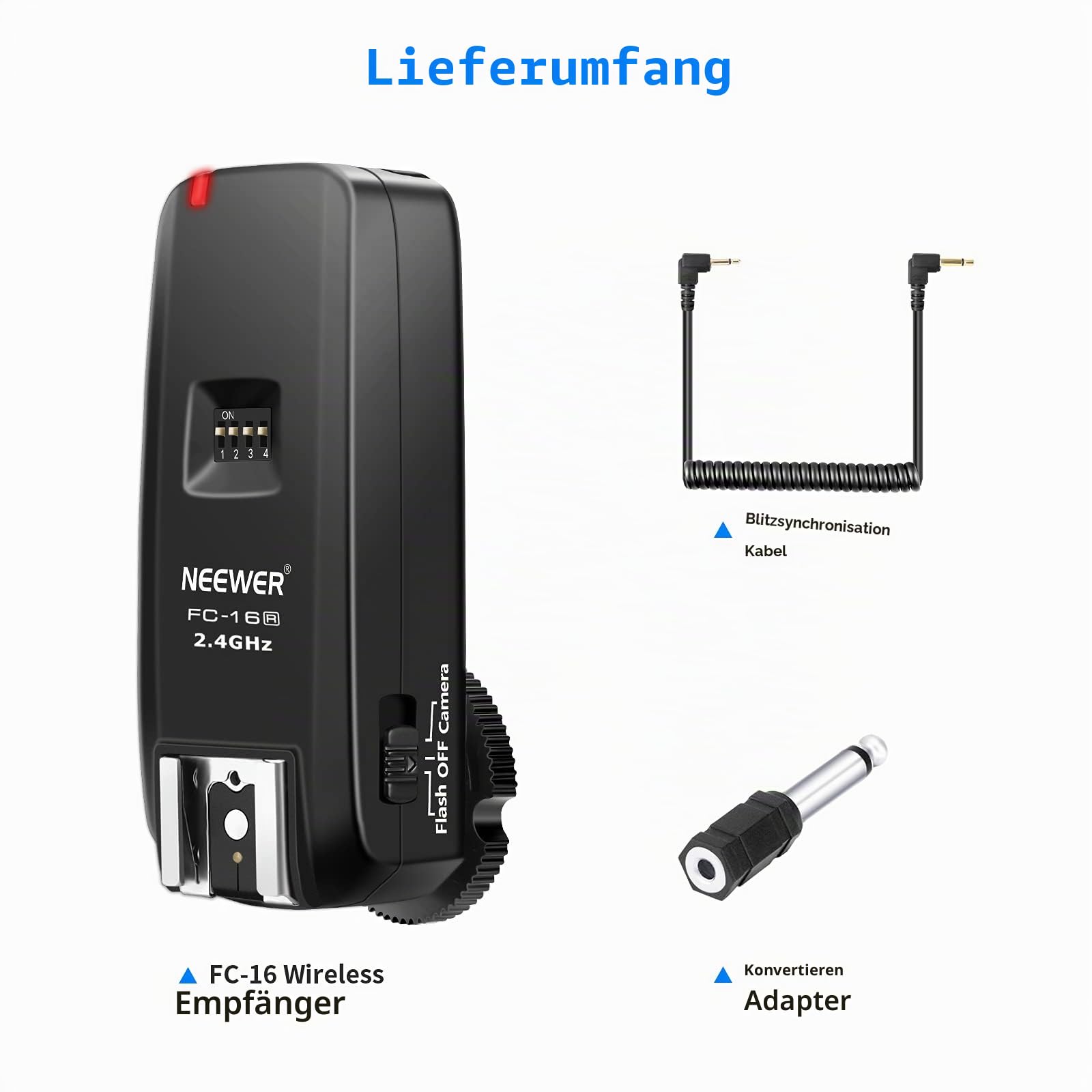 Neewer FC-16 2,4G 16 Kanäle Drahtloser Blitzempfänger Kompatibel mit Canon Nikon DSLR-Kameras und Sony A9II A9 A7RIV A7RIII A7RII A7R A7III A7II A7 A7SII A7S A6600 A6500 spiegellosen Kameras