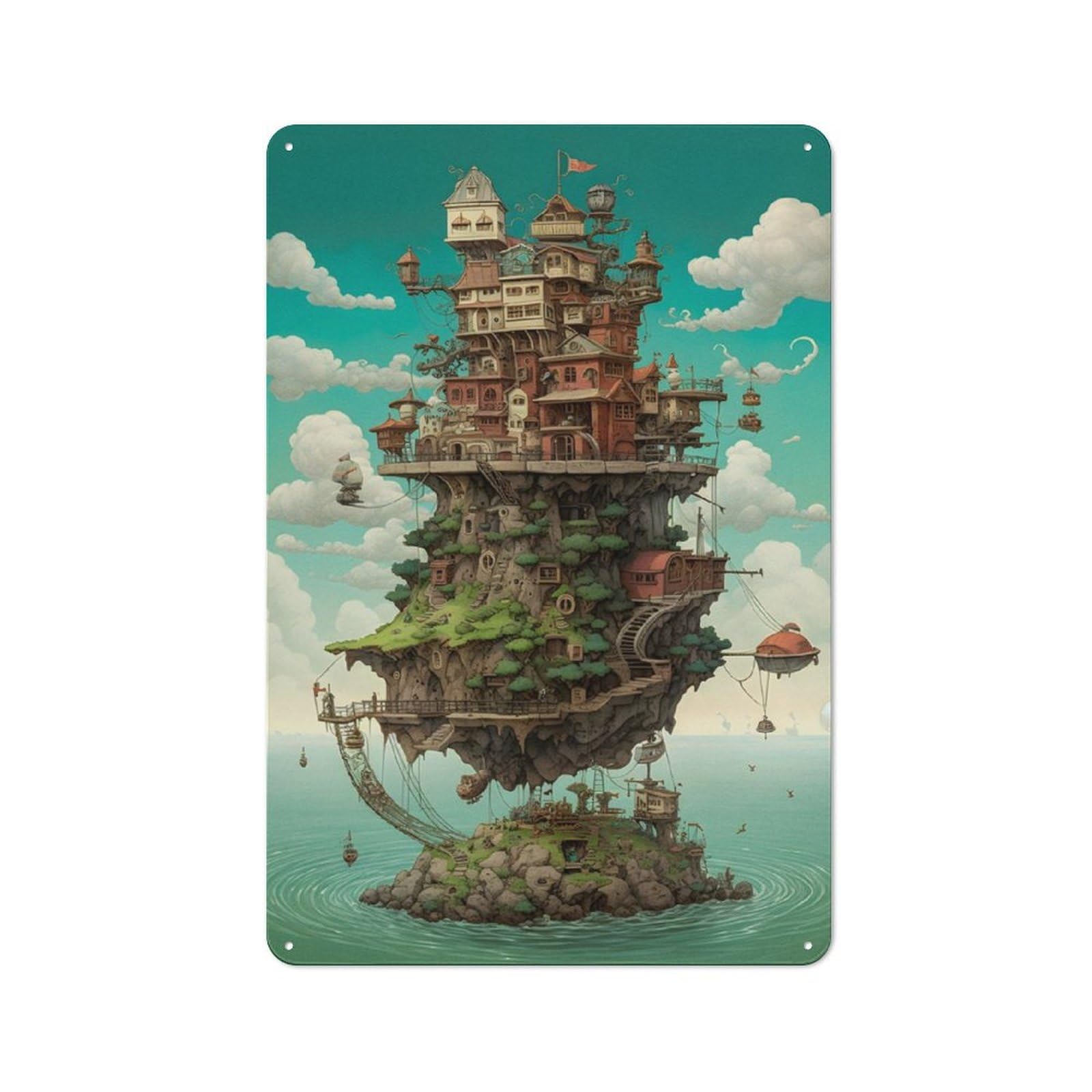 Junmoney Floating Village Retro-Style Metal Wall Sign 30X20cm For Pub Or Café, A New Home Present For Hospitality Wall Decor Collectors
