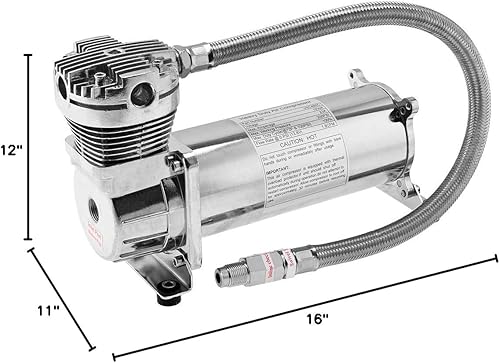 Miniatura 9 de Vixen Air Suspensión resistente de 200 PSI/paseo de aire/bolsa/bocina de tren compresor de aire/bomba con manguera trenzada de acero inoxidable de