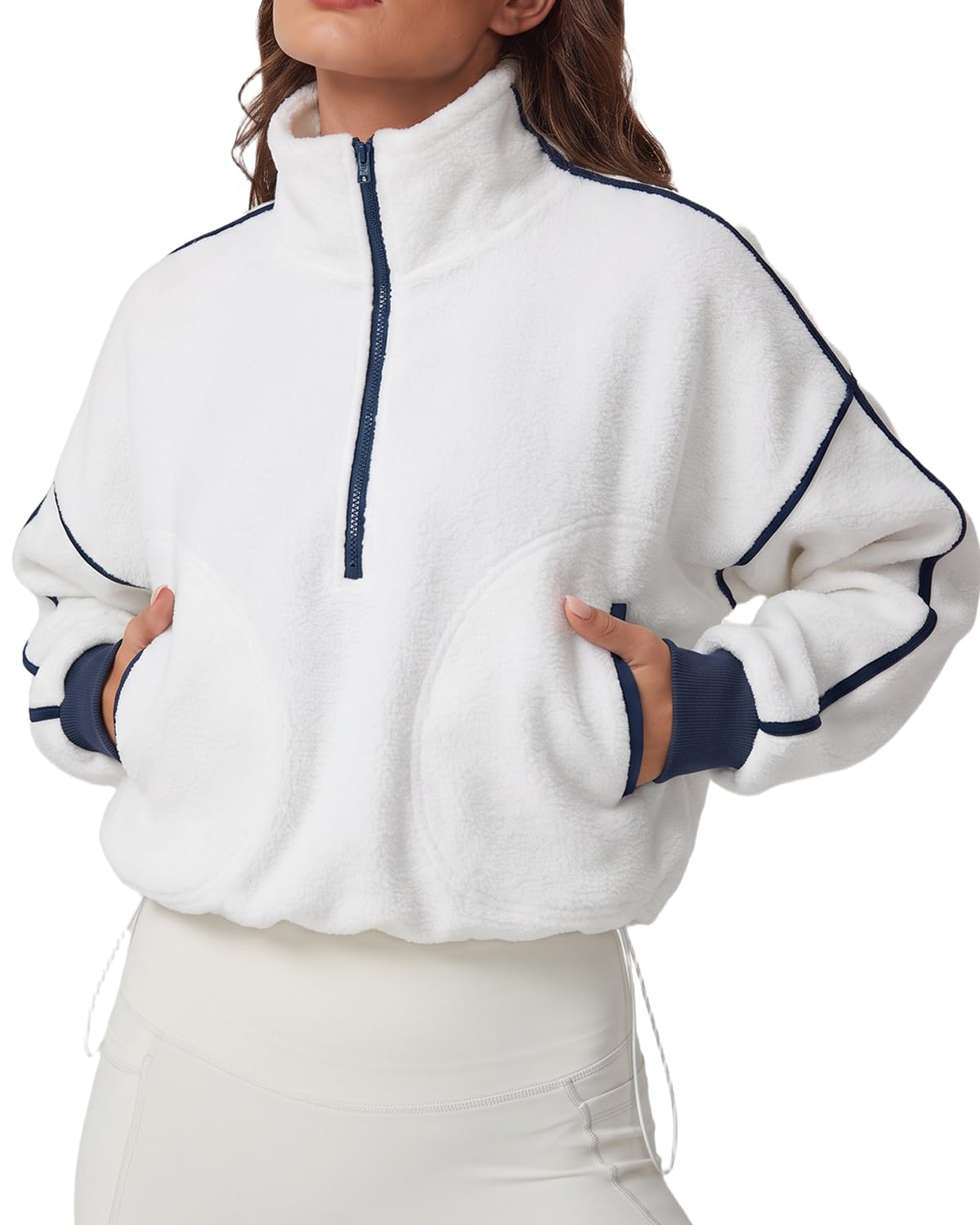 QINSEN Women's Half Zip Fleece Short Pullover Sweatshirt Winter Long Sleeve Cozy Sherpa Sweater Top