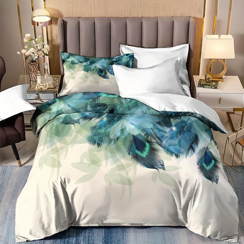 Housse de couette 150x200cm facile à enfiler résout le lit froissé parure bleu paon