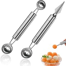 2Pcs Melon Baller Scoop, Stainless Steel Melon Ballers Scoops Scooper Double-Headed Watermelon Scooper Baller Fruit Baller Scoop Carving Tool for DIY Fruit Salads