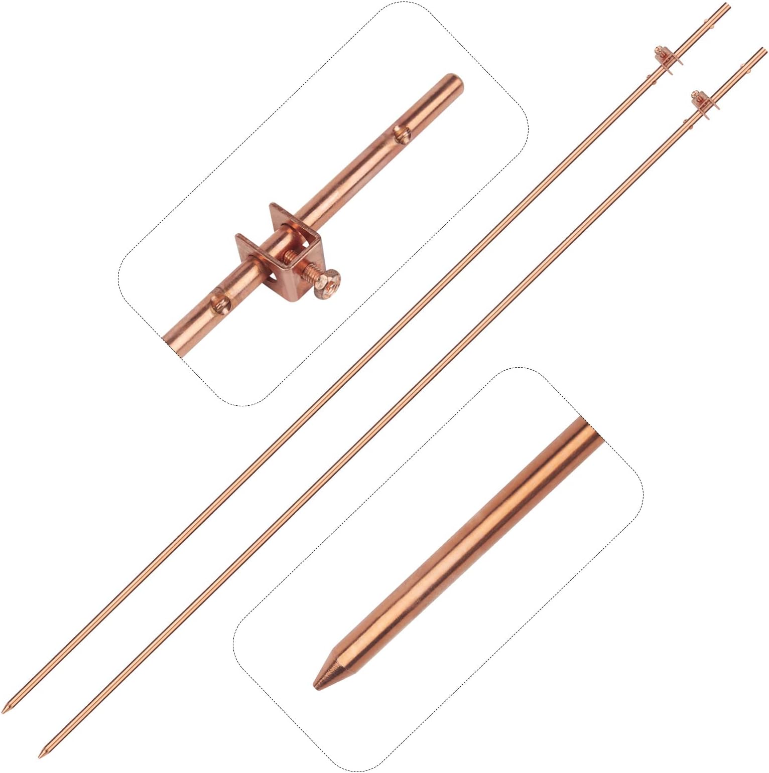 2 Pack 4' Ground Rod - 3/8" Copper Bonded Grounding Rod with Wire Clamp, Earth Rod Great for Electric Fences, Antennas, Satellite Dishes, and other Grounding Needs