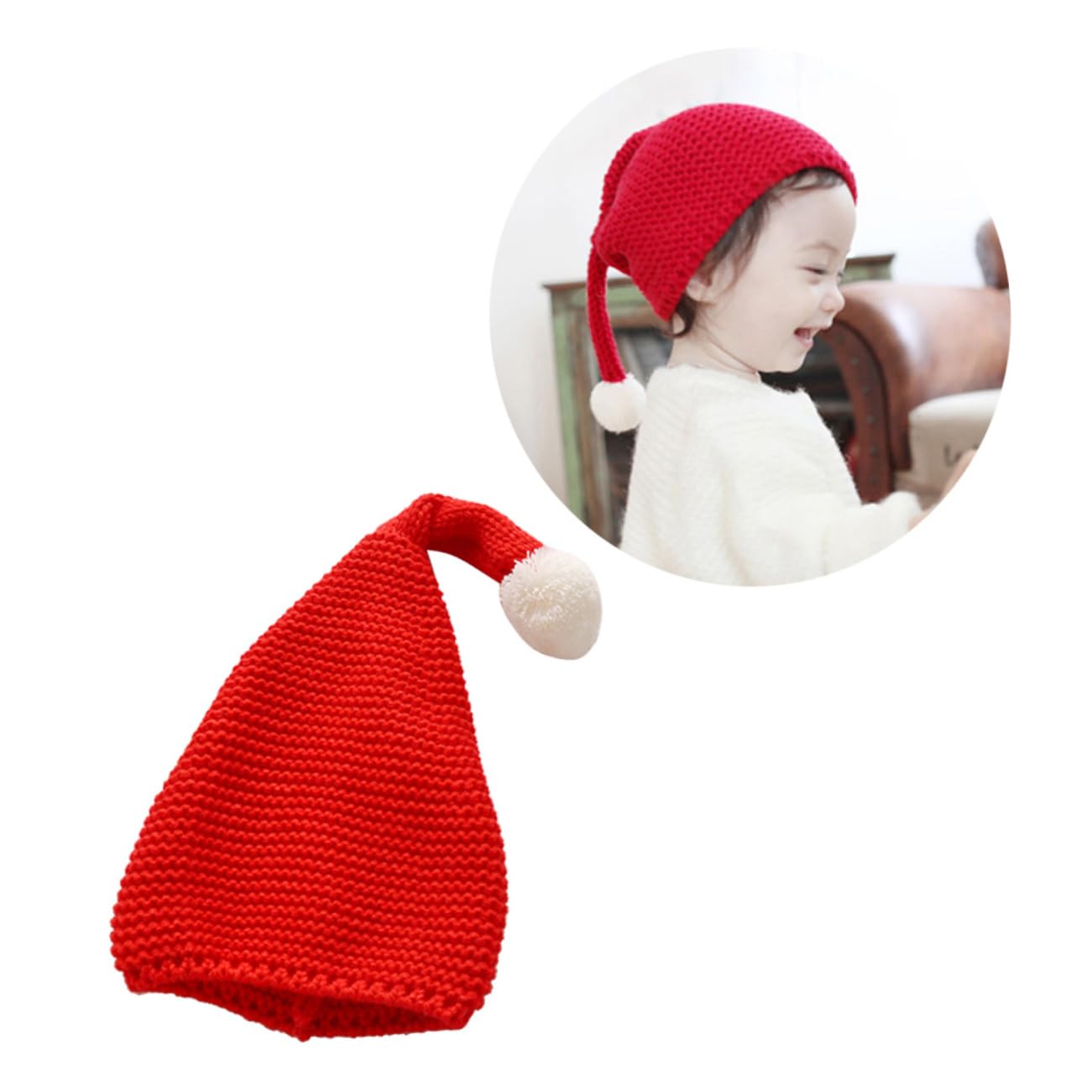 4 Stück Flauschige Ballmützen Kinder wintermütze Kinder weihnachtsmütze weihnachtsmannmützen für Nikolausmütze Mädchen Hüte mütze Strickmützen Hüte aus Holzgarn rot