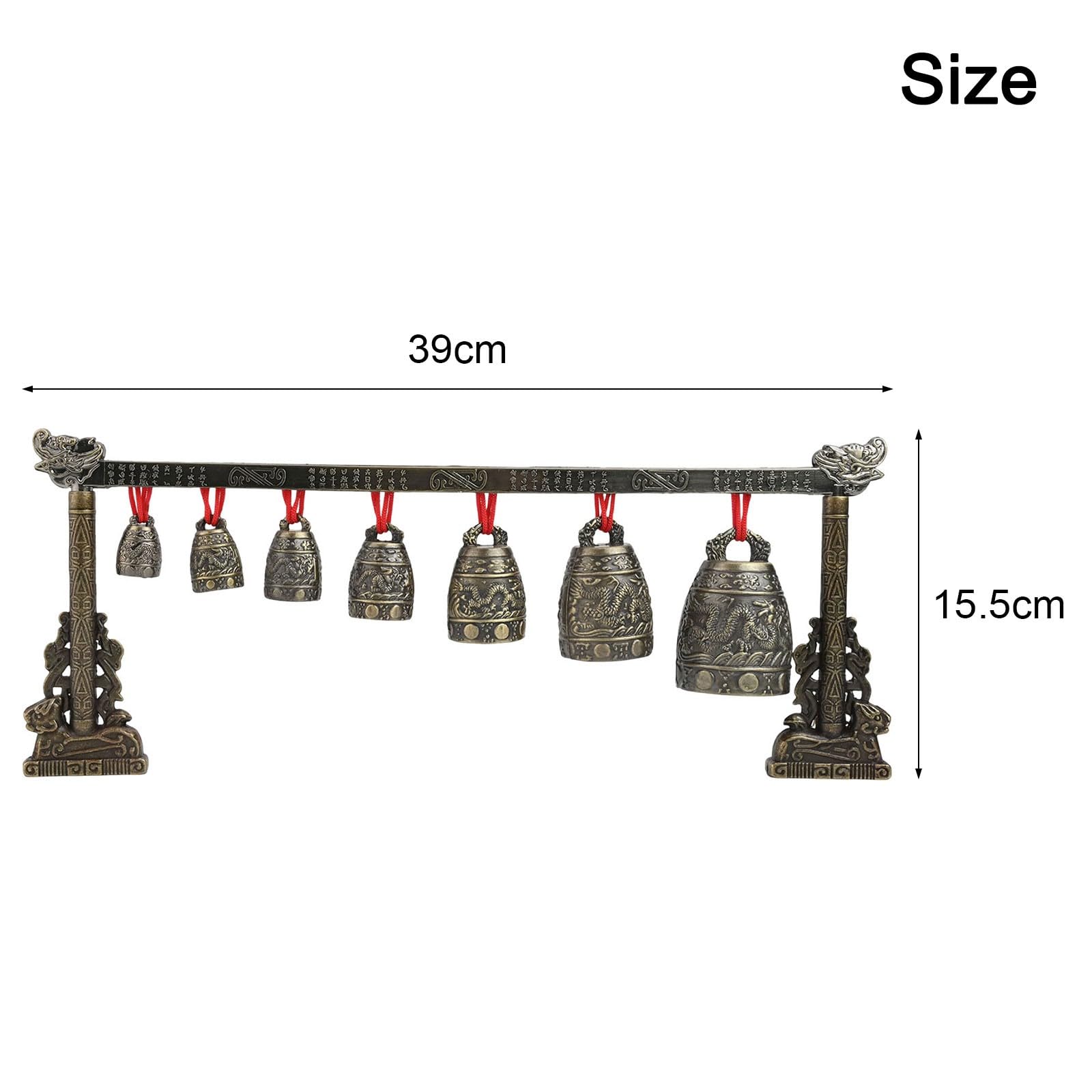 Gong de meditación de bronce chino con 7 campanas decoradas, instrumento de curación de sonido de aleación para atención plena y relajación, 410 x 170 x 50 mm