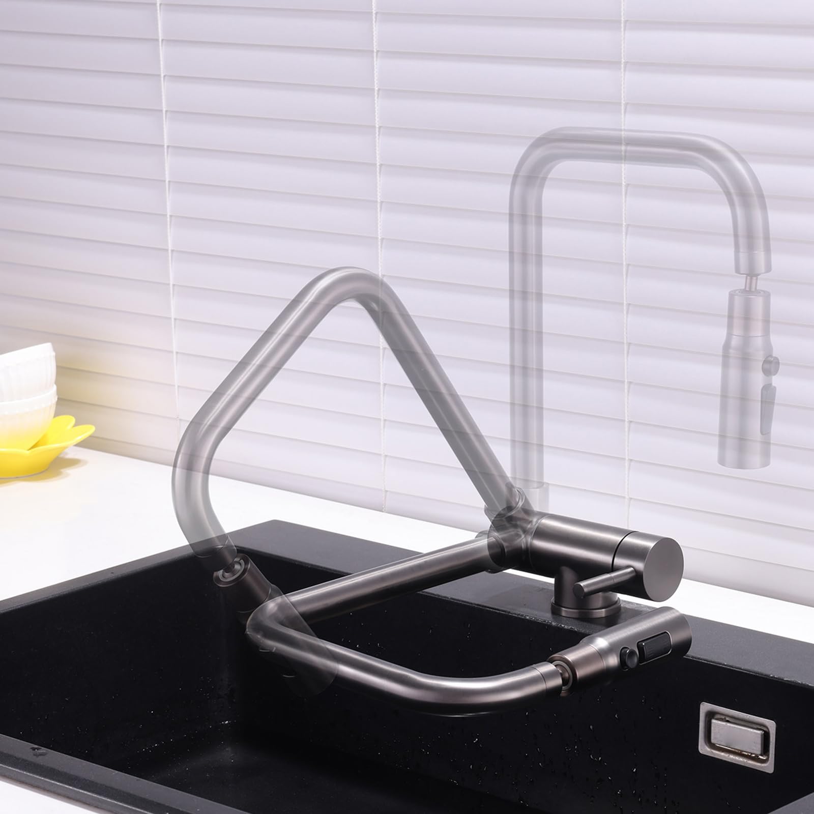 Grifo Cocina Plegable bajo Ventana Acero Inoxidable 3 Modos Giratorio De 360° Grifo Fregadero Cocina Abatible-Gris