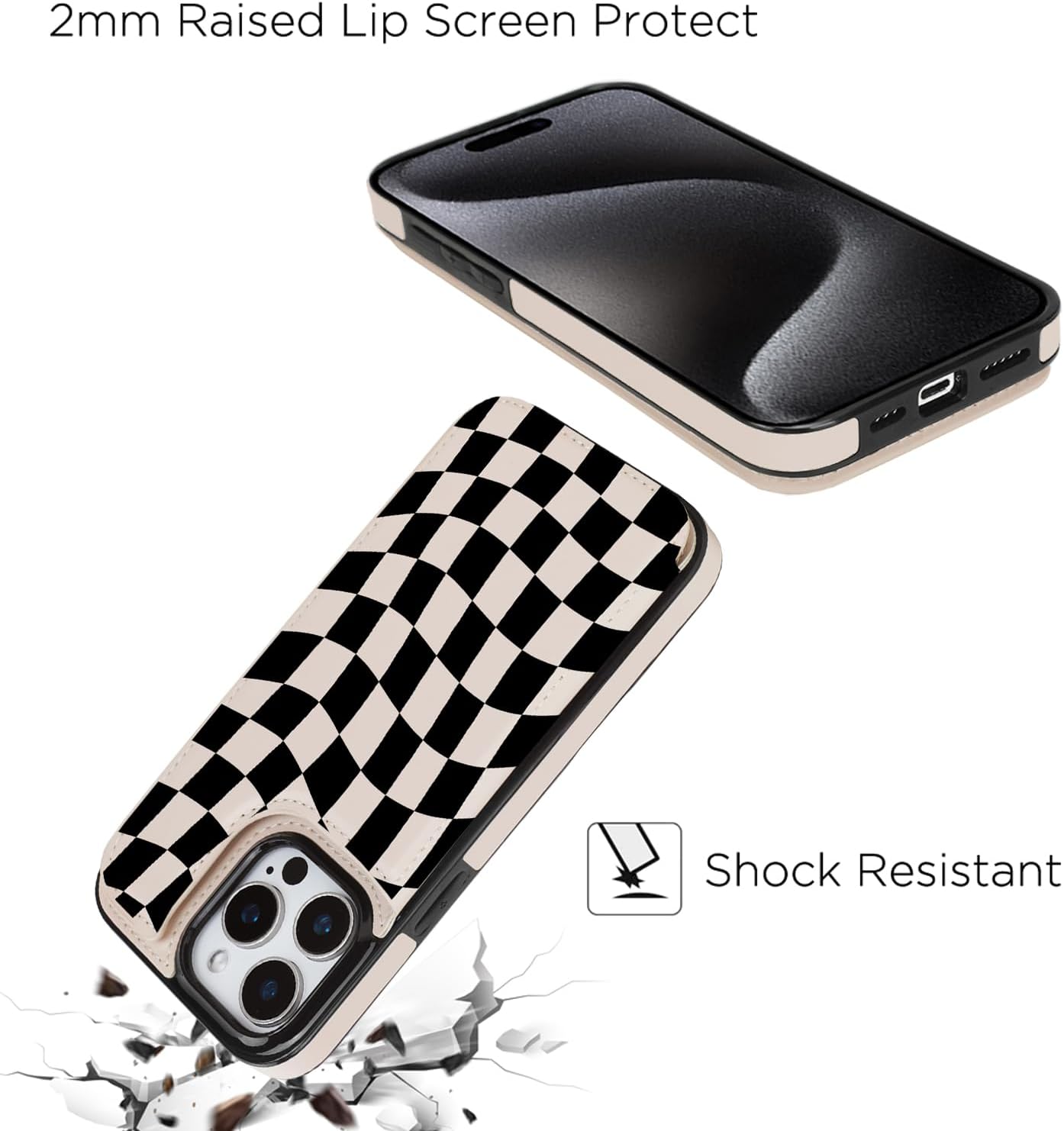 uCOLOR Compatible with iPhone 15 Pro Max 6.7" Wallet Case with Card Holder Slot Folio Flip PU Leather Kickstand Double Magnetic Clasp and RFID Blocking Design Cover 6.7" (Dune Mirage Checkered) - Image 3