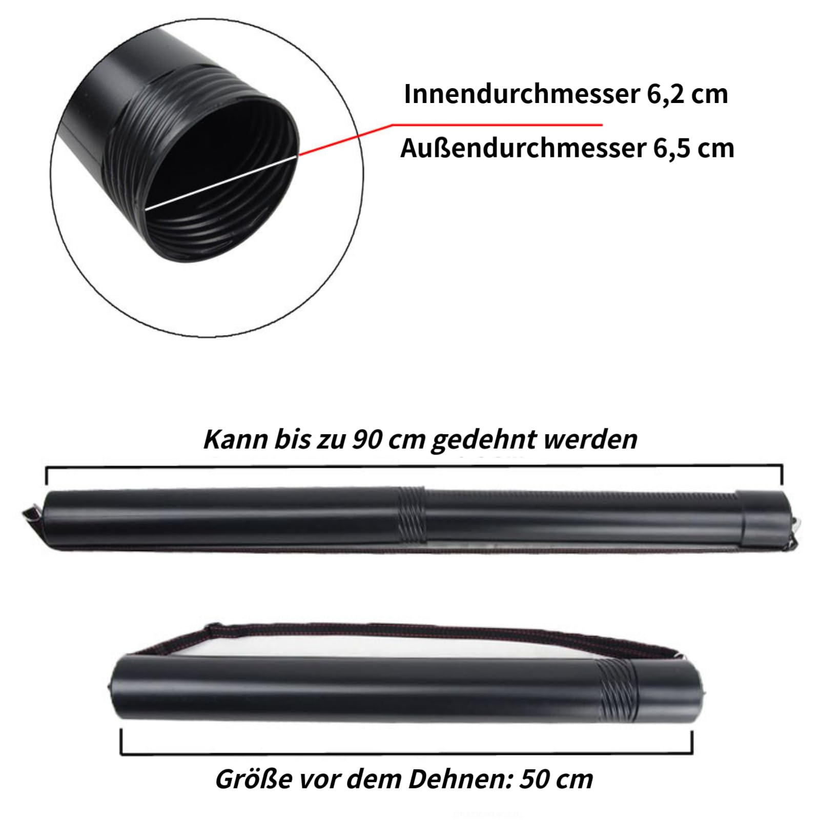 Teleskop-Transportrohr, wasserdicht, mit Gurt, verstellbar, Posterhülle, Länge 50 cm bis 90 cm