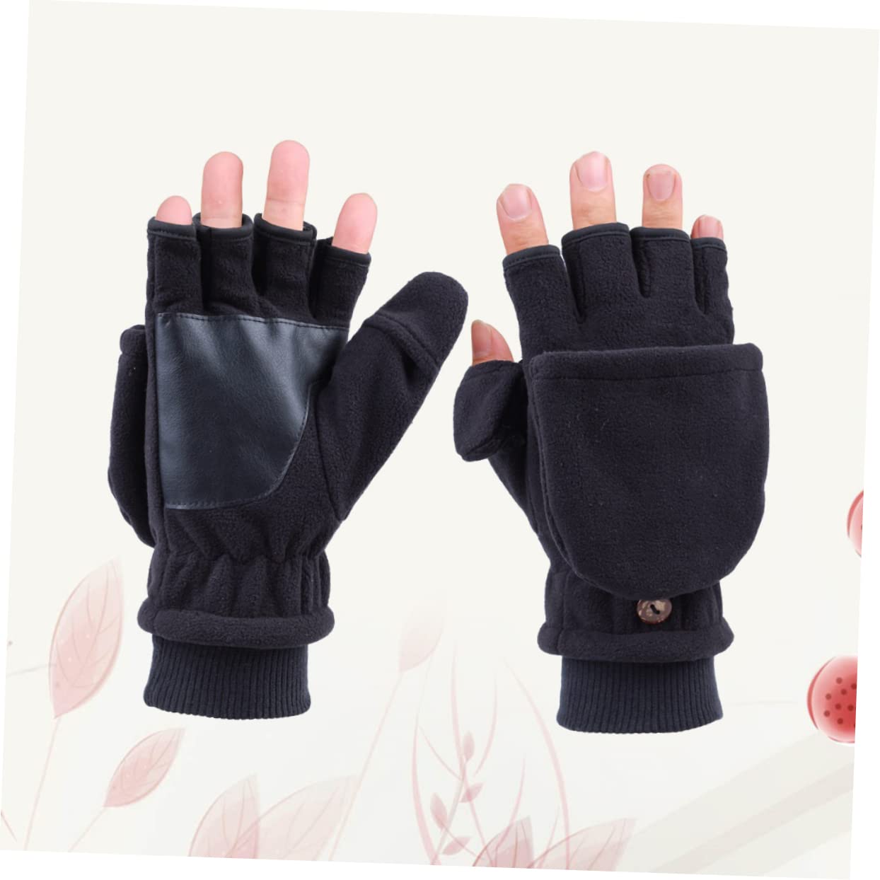 Healeved Adult Thicken Half Finger Gloves for Riding Windproof Warm Outdoor Mitts with Button for Men Comfortable Moisture Absorbing Design for Autumn Winter Activities