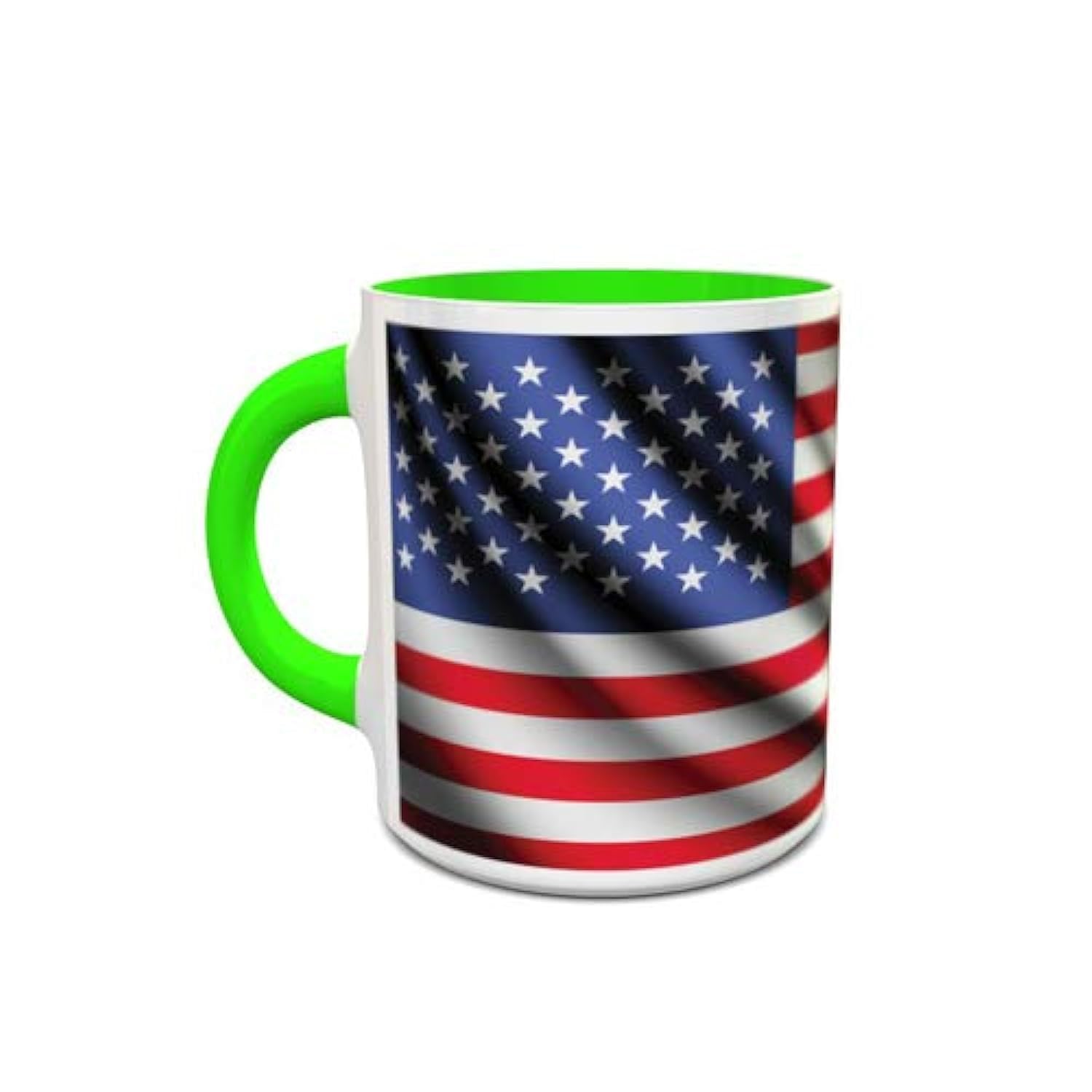 imPRESS White and Green Ceramic Mug with USA Flag Design