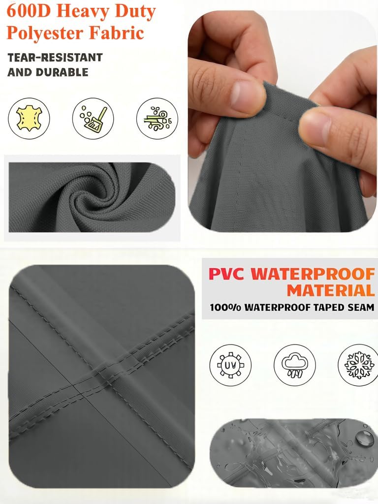 Heavy Duty Waterproof Patio Furniture Covers UV Resistant Rectangular Outdoor Table and Chair Covers 64" Wx 52" D x 28" H Dark Grey