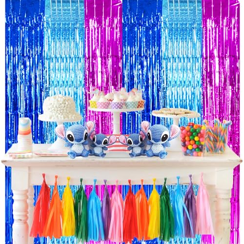 Image of TONIFUL Blue Pink Door Streamers,Blue and Pink Photo Booth Backdrop Metallic Streamers Foil Fringe Curtain for Birthday,New Year,Graduation,Grad,Baby Shower Party Streamers Decoration