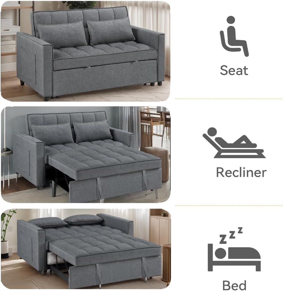 Anmutig 3-in-1 Convertible Loveseat Sofa Bed with Pull Out Bed and Storage Sectional Counch for Living Room, Apartment, Bedroom, Office, Adjustable Backrest, Darkgray