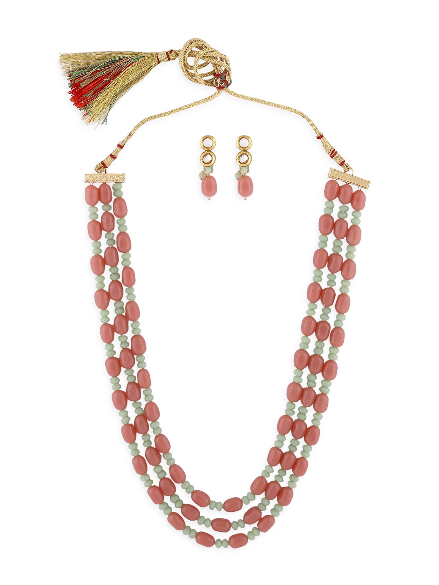 ZAVERI PEARLS Peach & Green Multi Layers Beaded Necklace & Earring Set For Women-ZPFK13729 (B0B3XD2FBF) Amazon Price History, Amazon Price Tracker