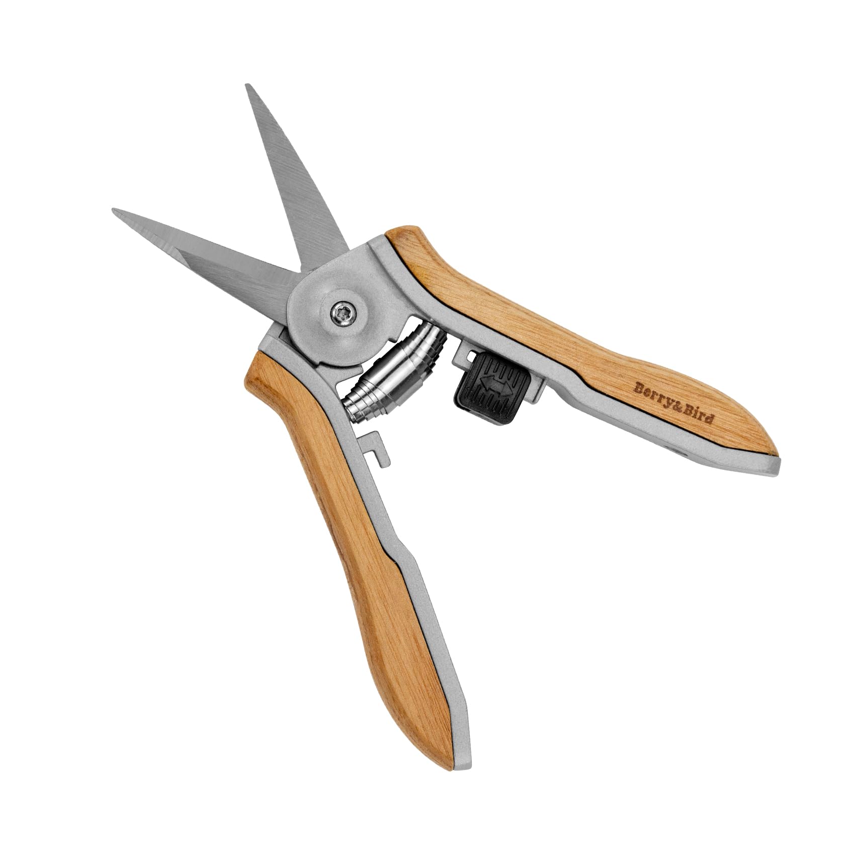 Berry&Bird Wooden Handle Floral Shears, Pointed Blade Gardening Hand Secateurs, Stainless Steel Precision Pruning Clippers