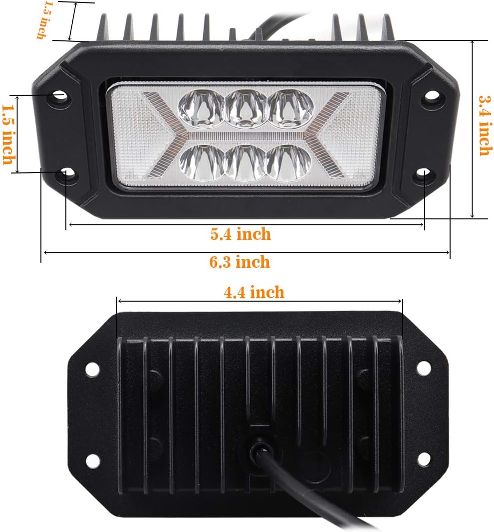 Chelhead Flush Mount Led Light Bars with Amber DRL 24W Spot Flood Combo Off Road Backup Driving Lights Fog Lamp Compatible with Jeep Ford Bumper ATV UTV SUV Truck Boat