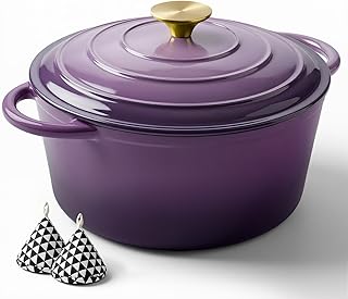 Miereirl 6 Quart Enameled Dutch Oven Pot with Lid, Cast Iron Dutch Oven with Dual Handles for Bread Baking, Cooking, Non-stick Enamel Coated Cookware, Purple