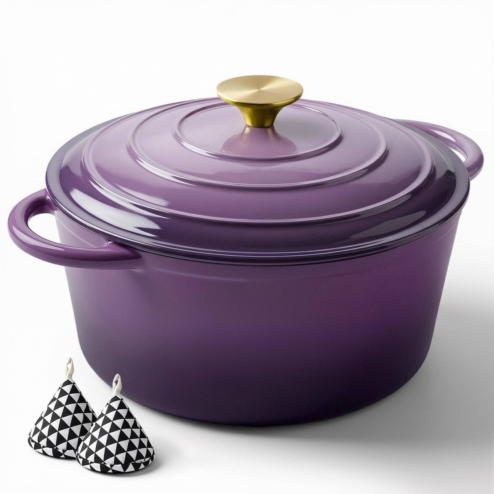 Miereirl 4.5 Quart Enameled Dutch Oven Pot with Lid, Cast Iron Dutch Oven with Dual Handles for Bread Baking, Cooking, Non-stick Enamel Coated Cookware, Purple