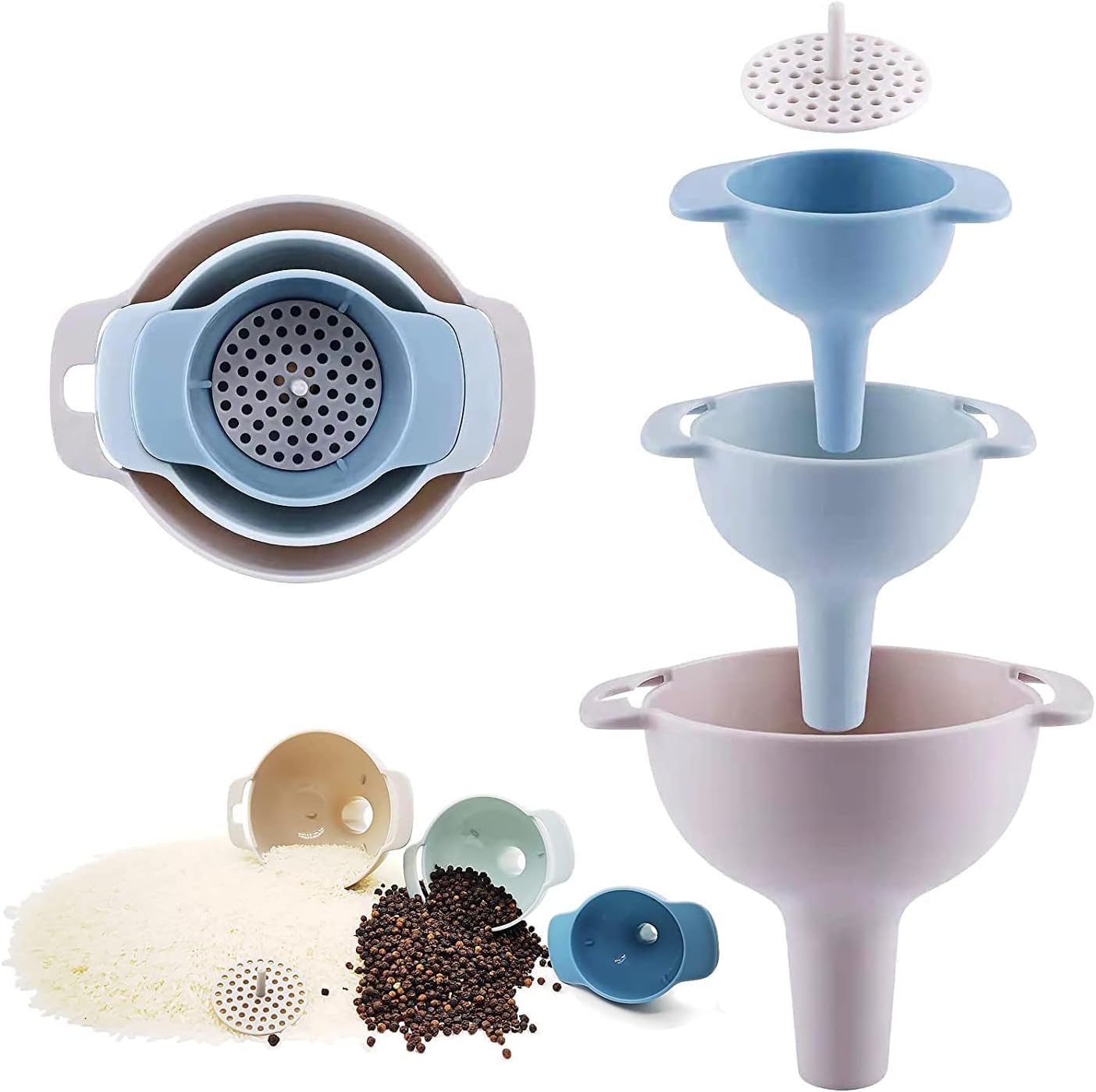 ABSTRACT 4 in 1 Multifunctional Plastic Kitchen Funnel Set for Easy Transfer of Cooking Oil, Water, Juice, Liquid, Powder, Sauce, ghee Set of 3.
