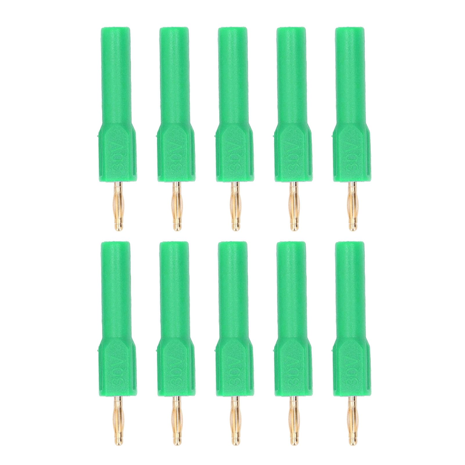 10Pcs Banana Plug Connectors 2mm Male to 4mm Female Adapter Gold Plated Brass with PA Housing 30V/10A Rating for Multimeter Audio Equipment Industrial Tools and Electronic Testing (Green)