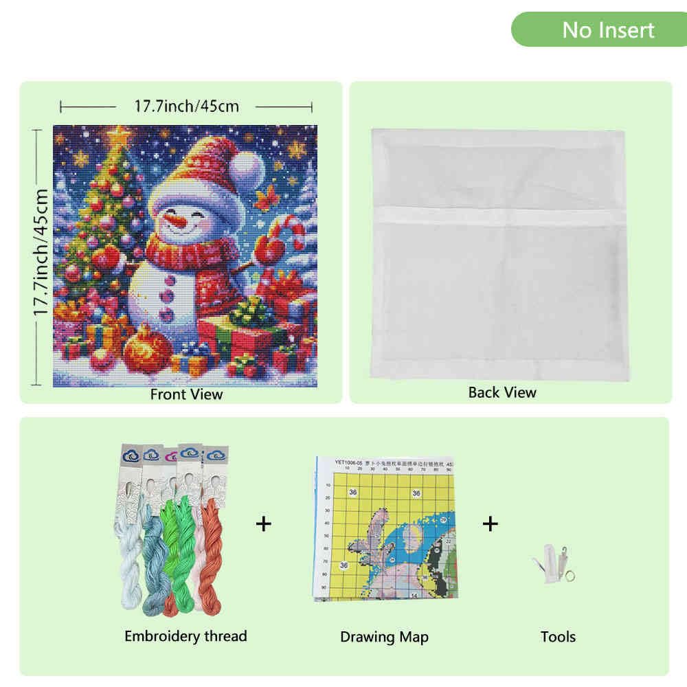 Huacan Cross Stitch Pillow Kit Stamped Chritsmas Pattern Without Pillow Core Snowman Emroidery Kits for Adults and Beginners 17.7 x 17.7 in